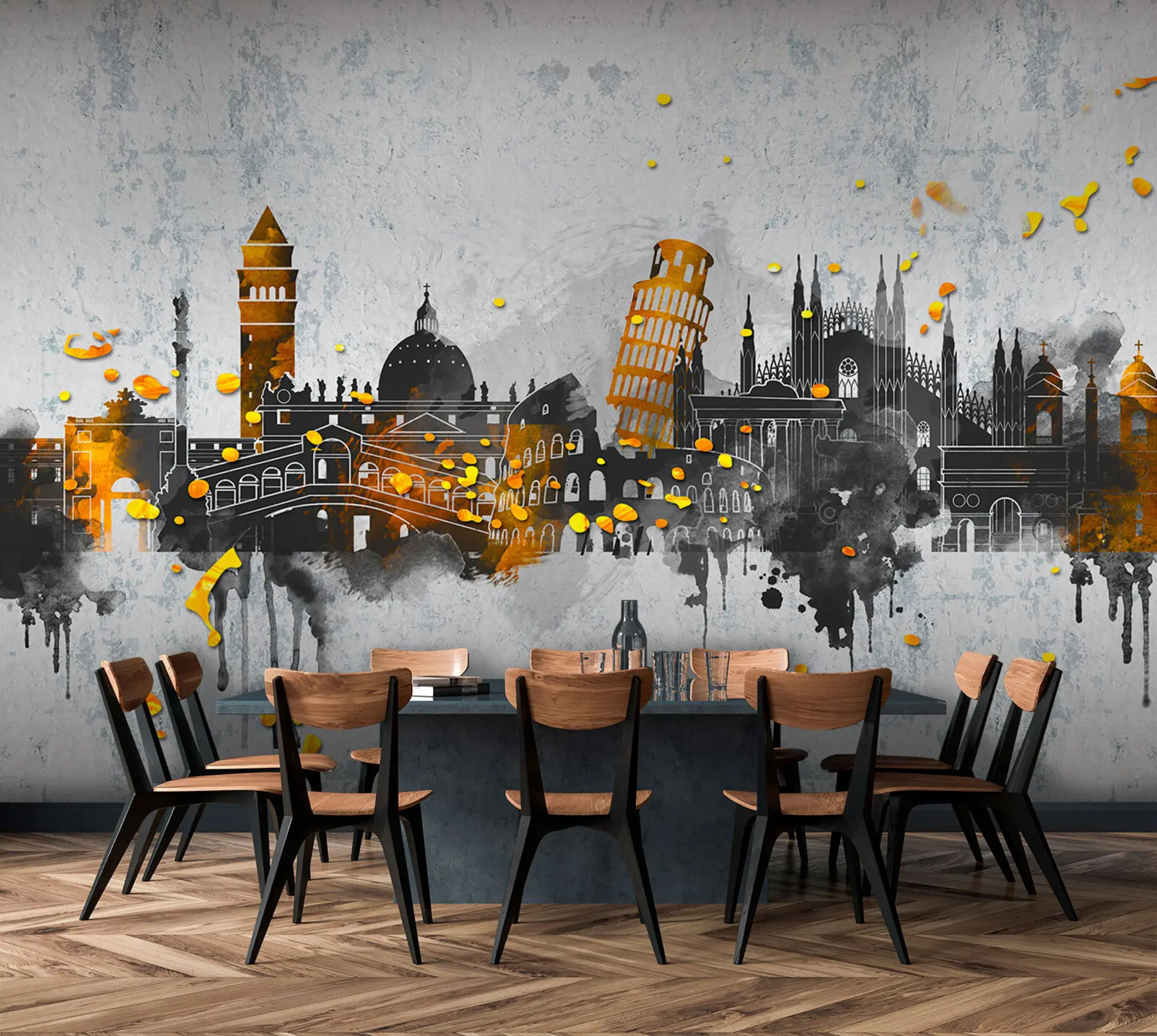 Fotobehang Donkere silhouetten van attracties van beroemde steden u74881