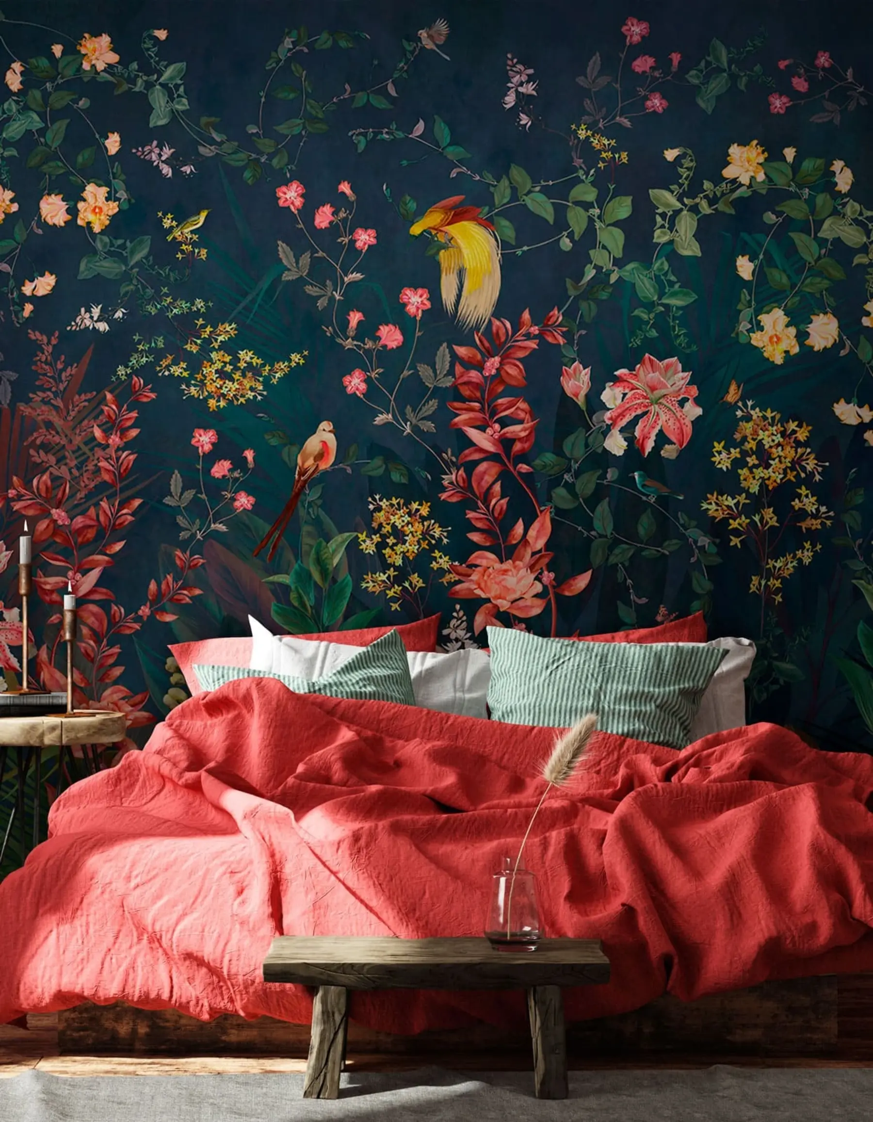 Papier peint photo Branches lumineuses et oiseaux de style chinoiserie u74744