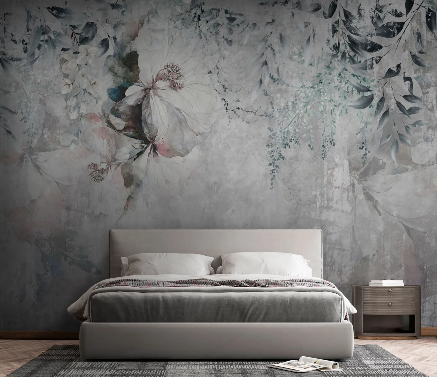 Papier peint photo Style grunge avec des branches et des sommets blancs u74746