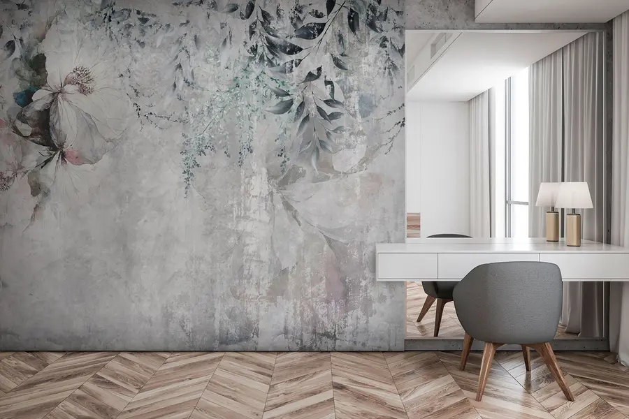 Fotobehang Grungestijl met takken en witte toppen u74746