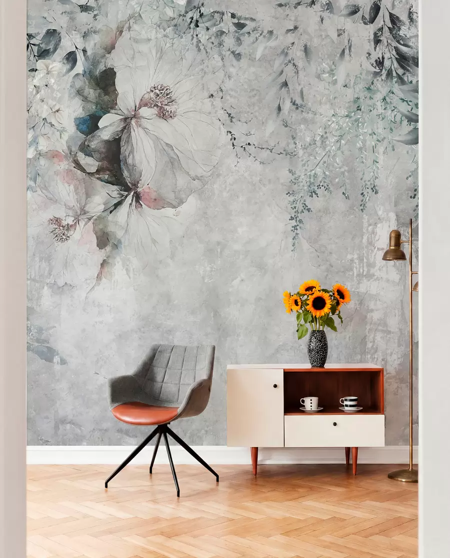 Fotobehang Grungestijl met takken en witte toppen u74746