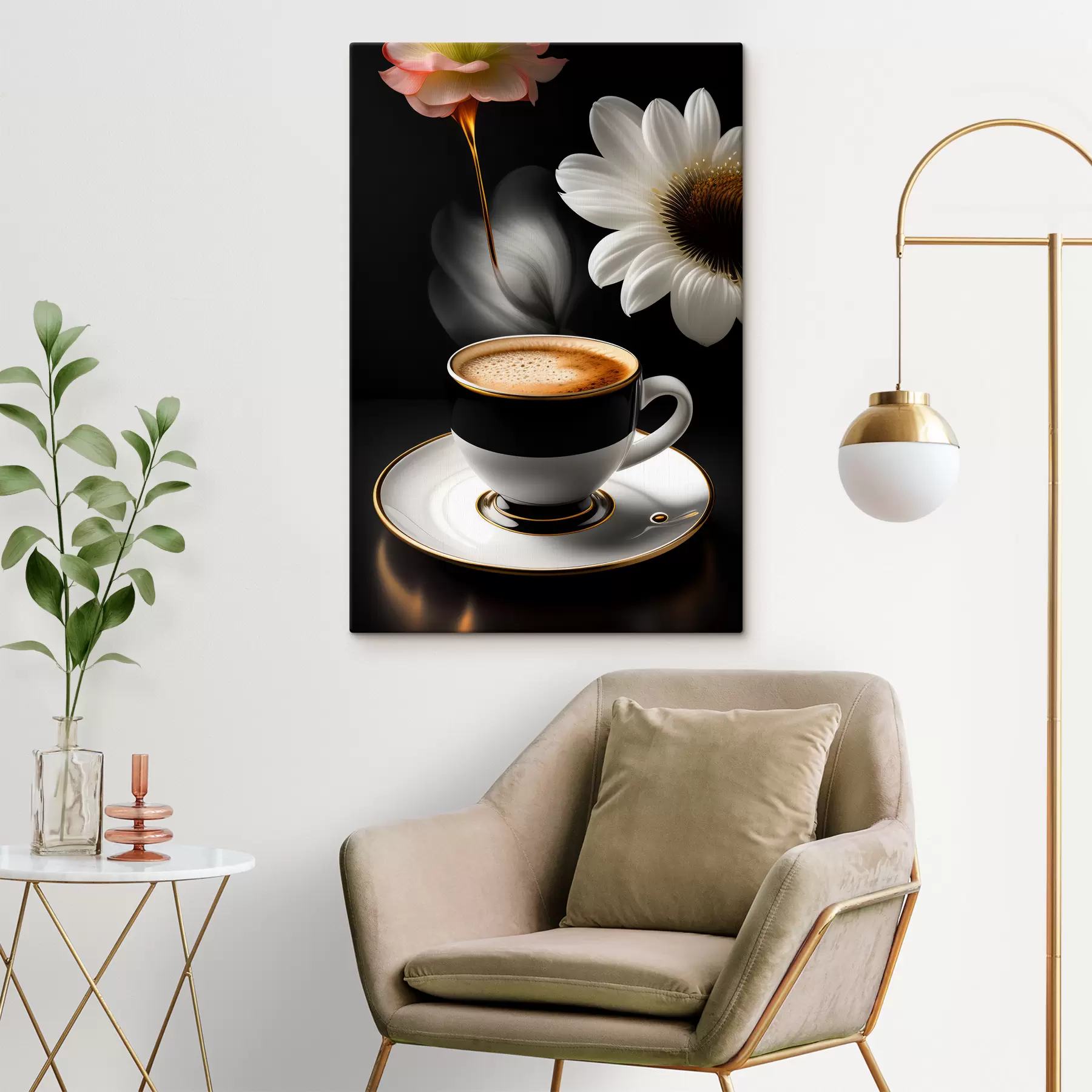 Papier peint photo Une tasse de café avec des fleurs s32167