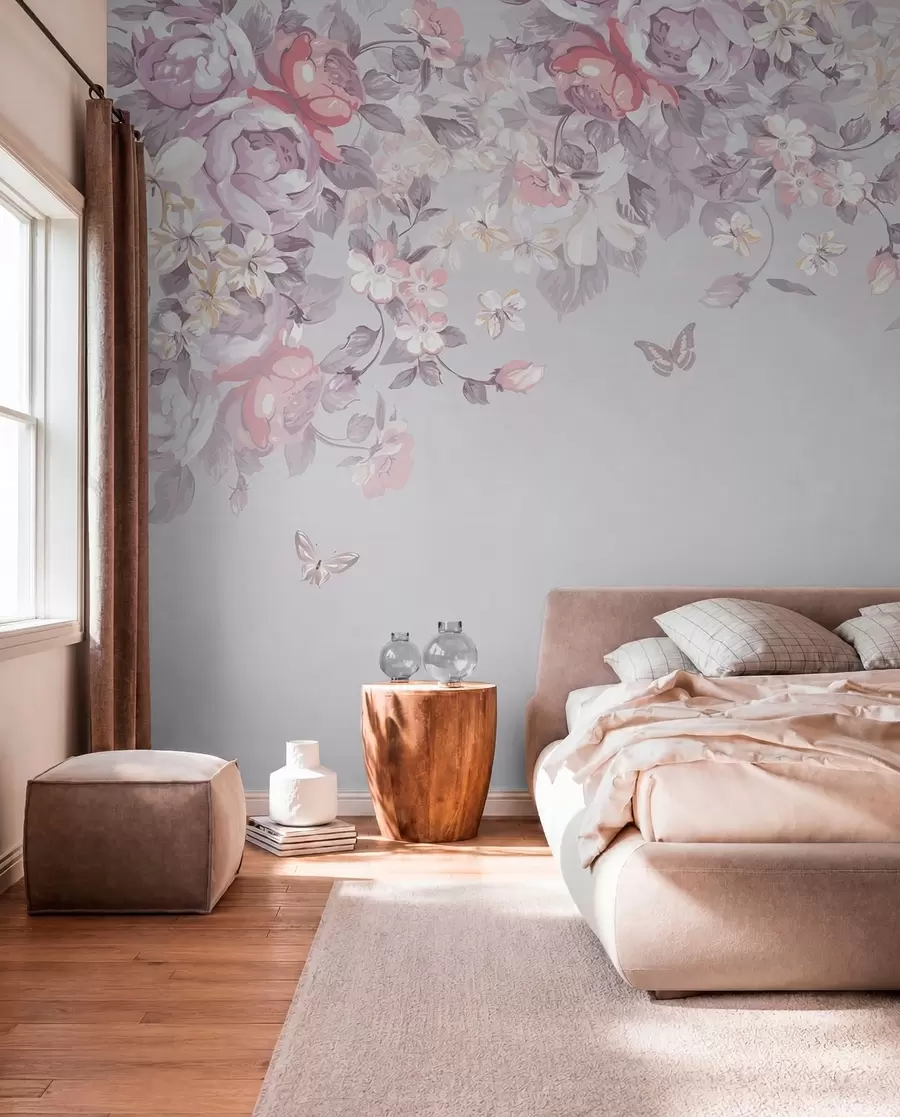 Papier peint photo Un jardin de billets avec des fleurs et des papillons u94295