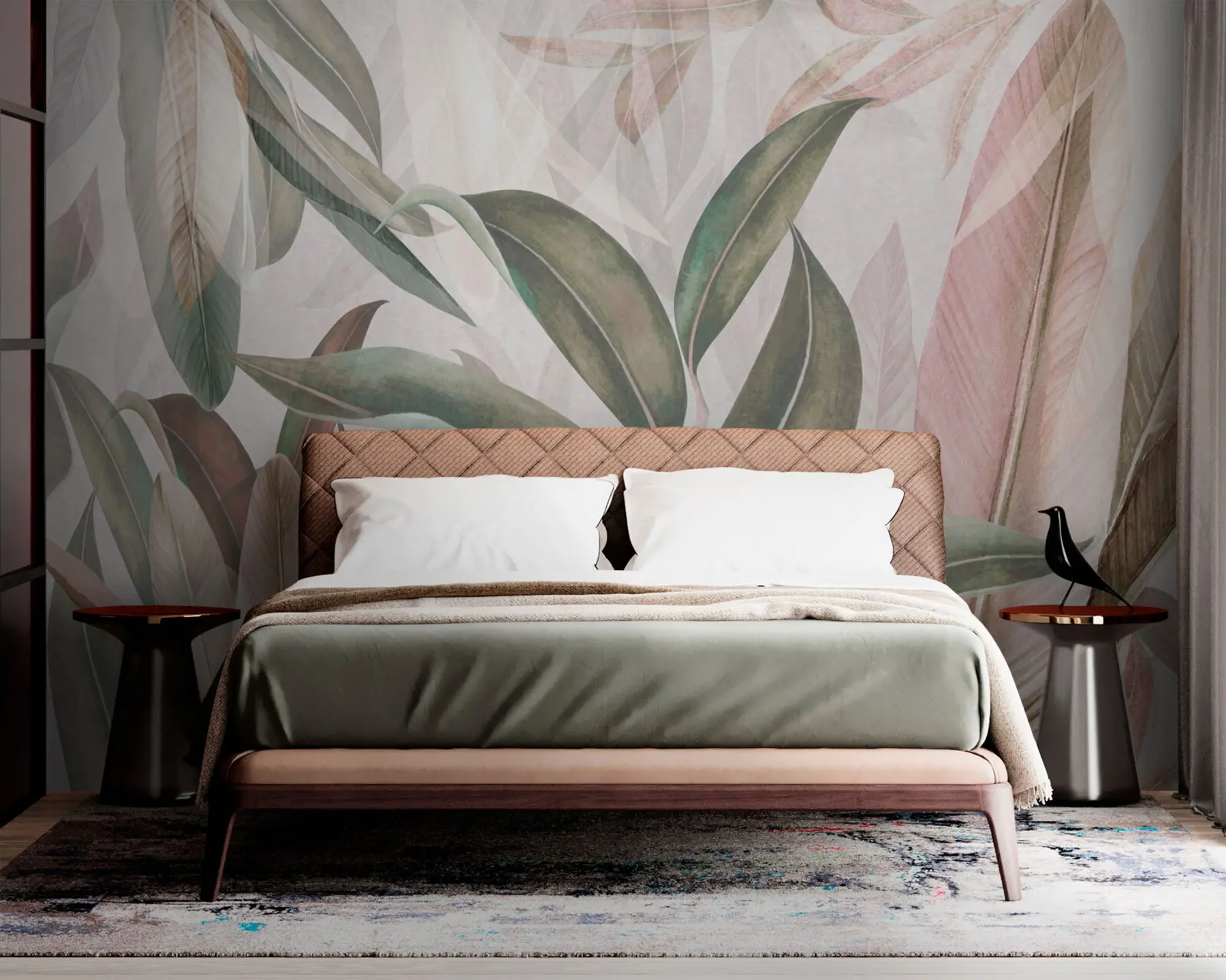 Papier peint photo Feuilles de palmier vertes et roses u94302