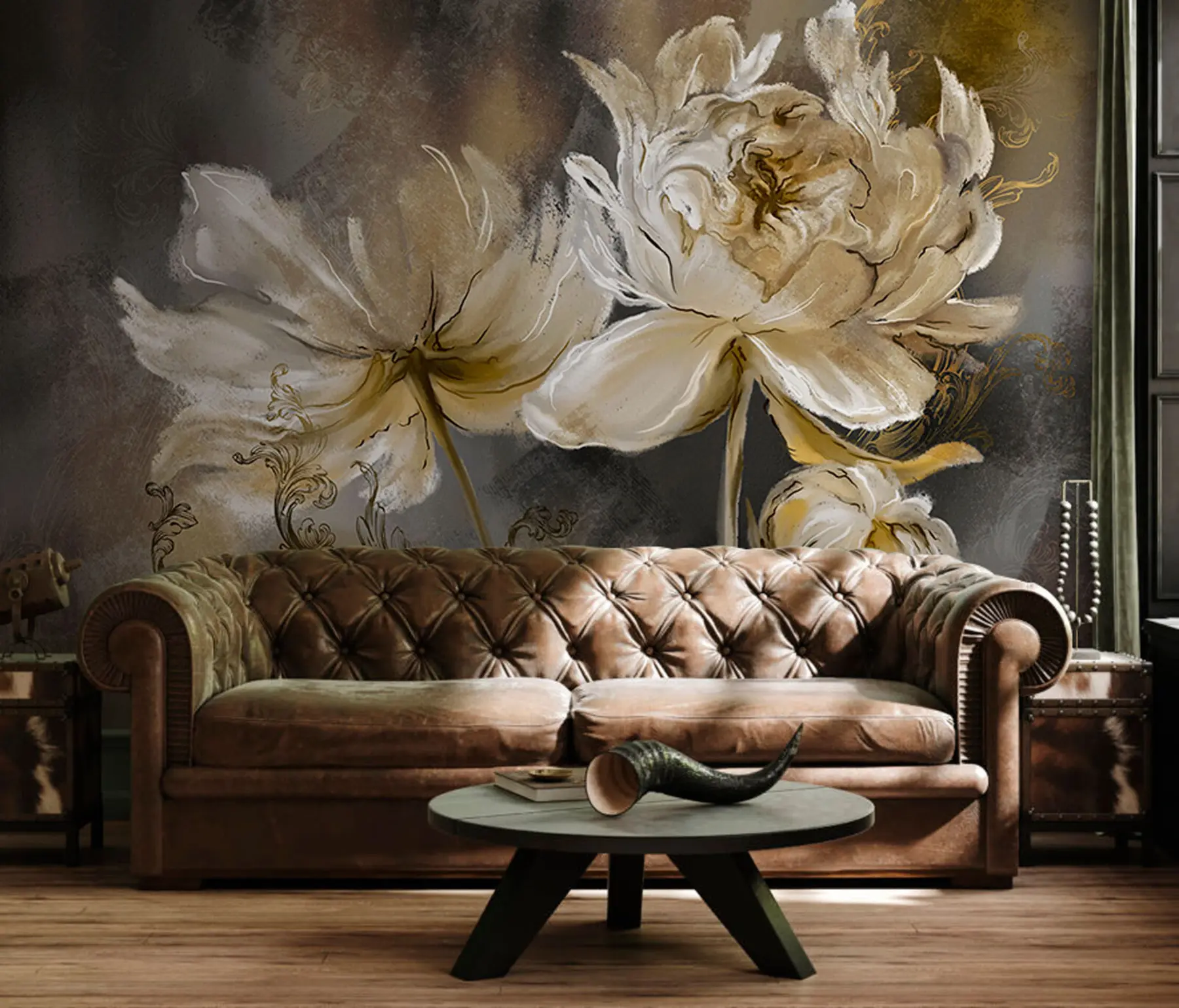 Fotobehang Vintage bloemen op een textuurachtergrond u78738