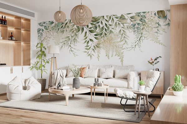 Fotobehang Bloemenframe met aquarelgroenten, Fotobehang natuur, Fotobehang bladeren, u94197 : Uwalls.be