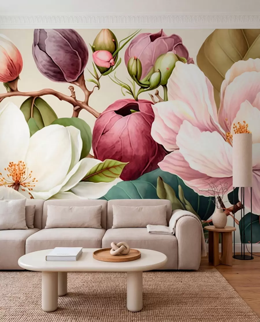Fotobehang aquarel bloemen lichte borstel u70654