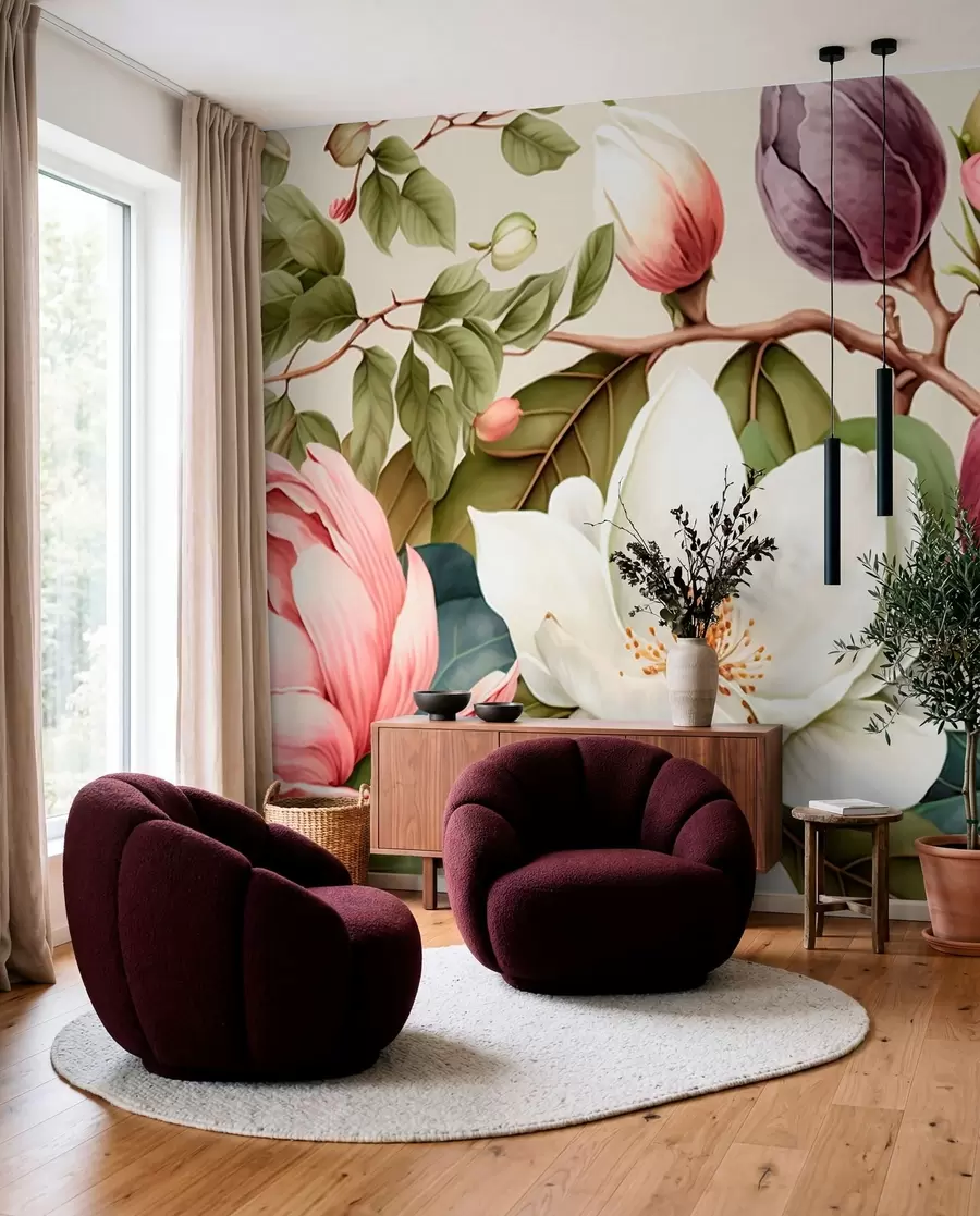 Fotobehang aquarel bloemen lichte borstel u70654