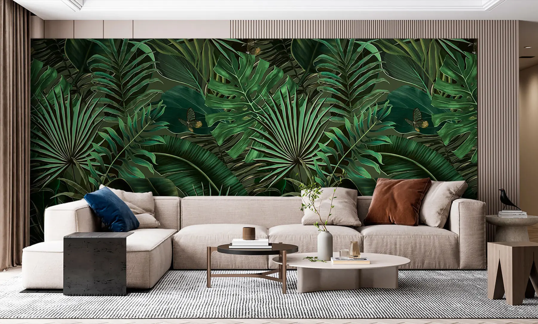 Fotobehang Tropisch patroon met tropische groene palm, bananenbladeren u94341