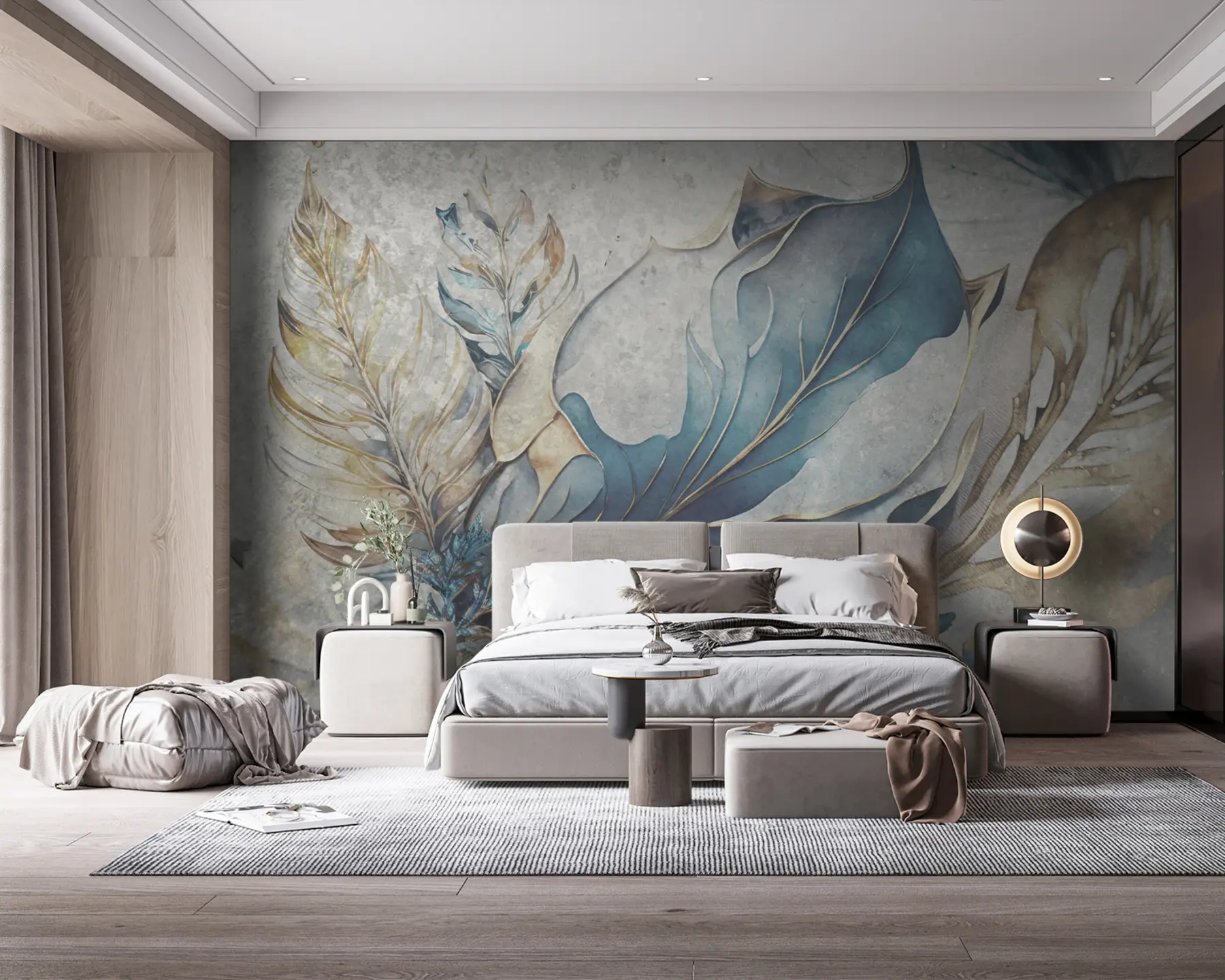 Papier peint photo Grandes fleurs à l'aquarelle sur un mur en béton u93998