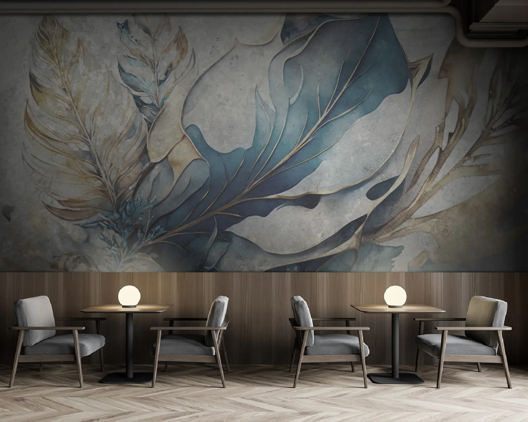 Fotobehang Grote aquarel bloemen op een betonnen muur u93998