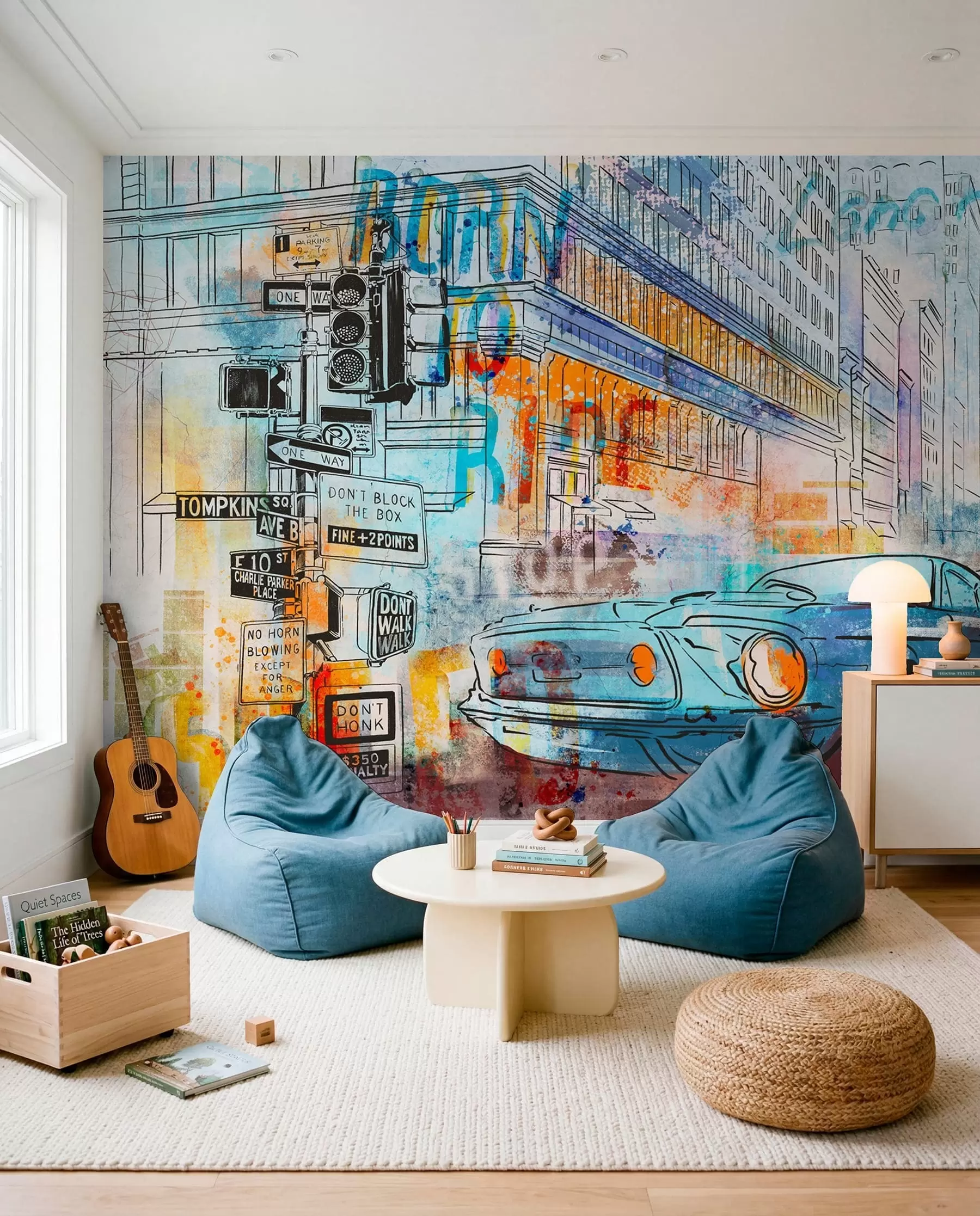 Fotobehang Blauwe auto in graffiti u75814