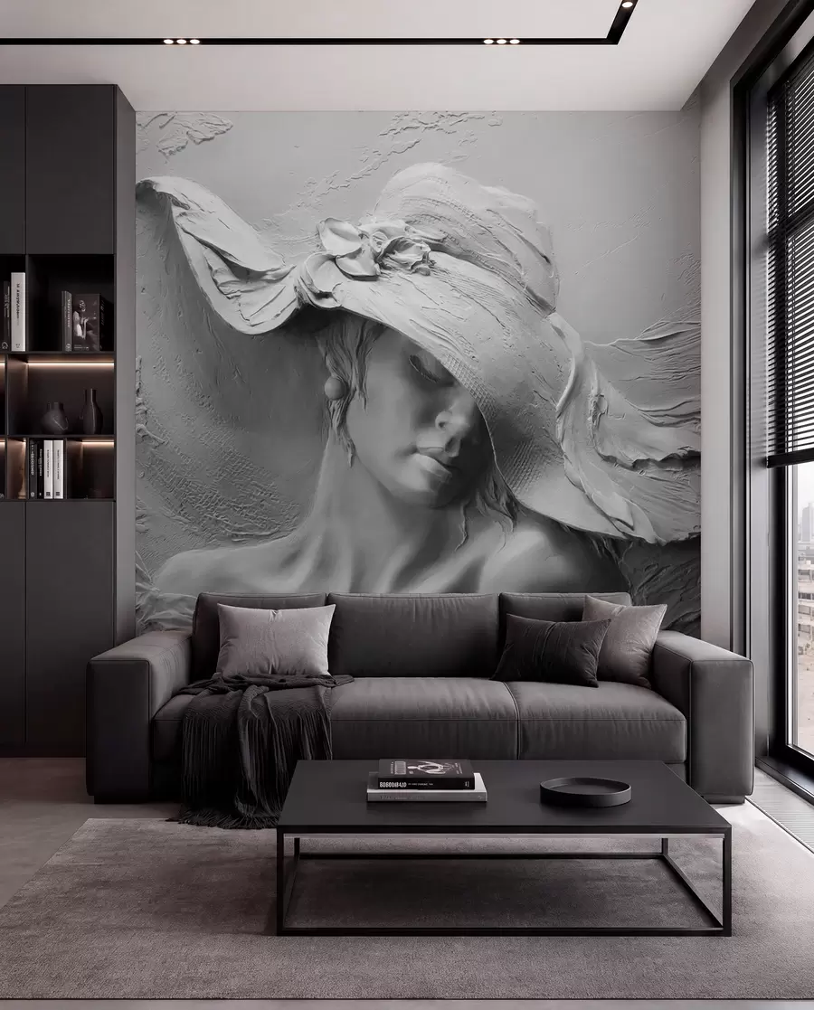 Fotobehang Vrouw in een 3D hoed u62592