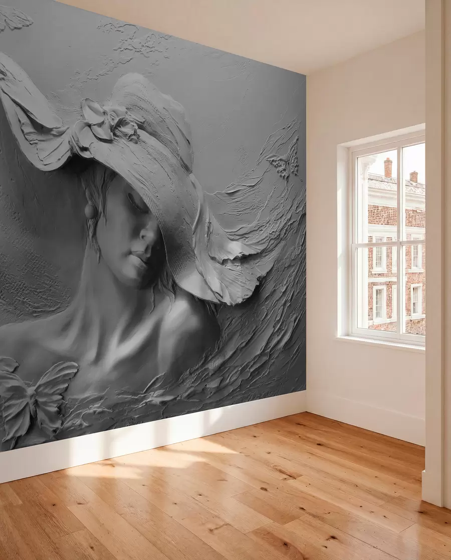 Fotobehang Vrouw in een 3D hoed u62592