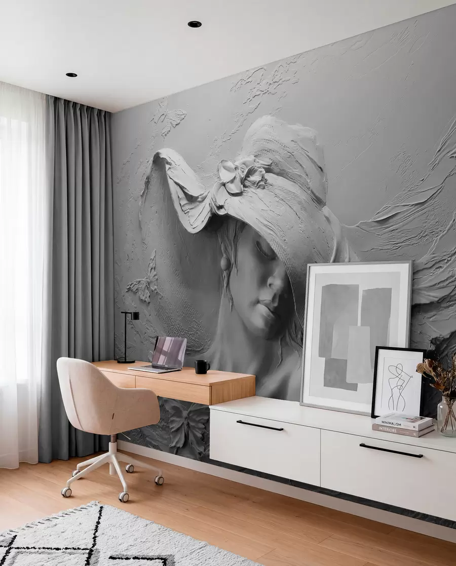 Fotobehang Vrouw in een 3D hoed u62592