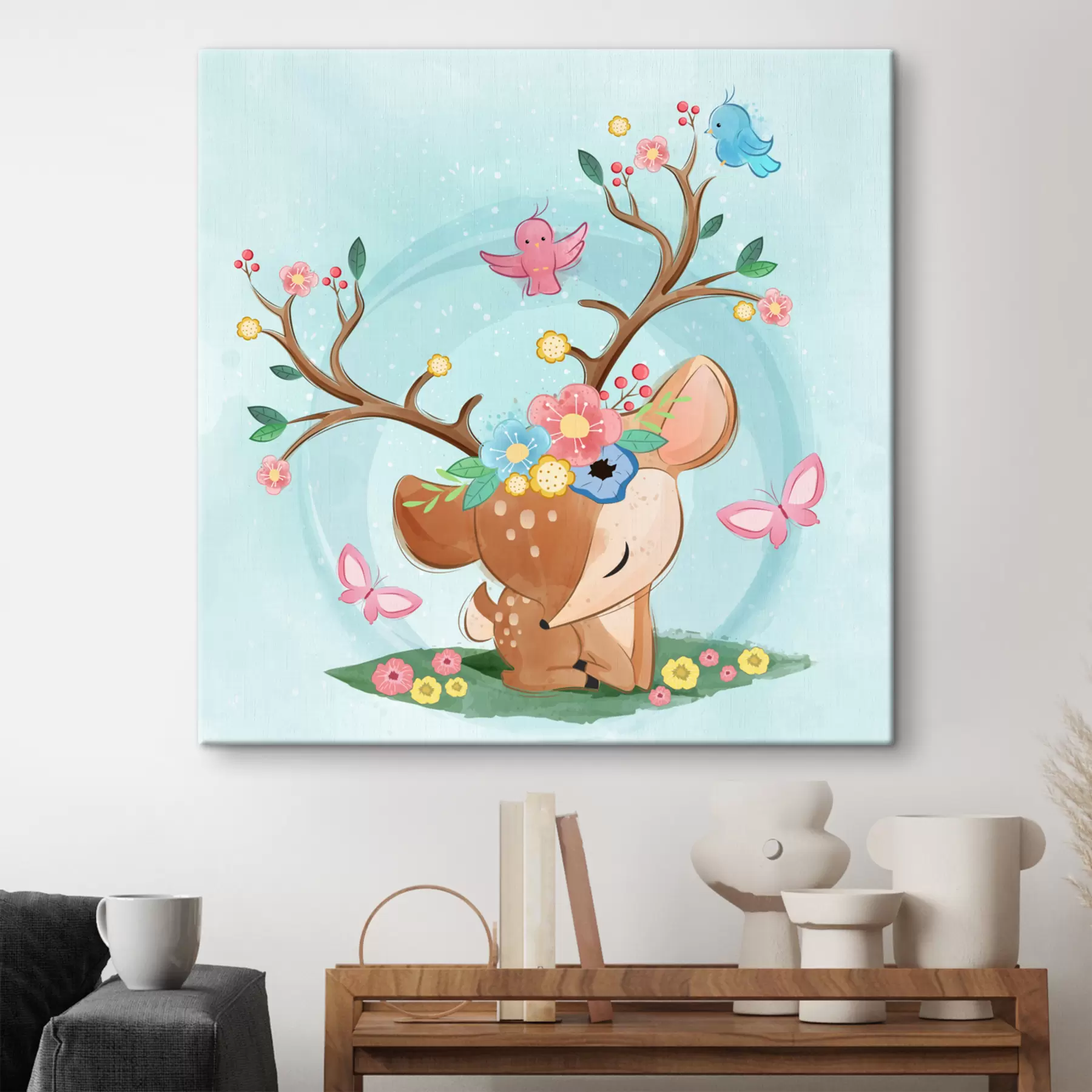  Schilderijen Schattig hert met bloemen s32795