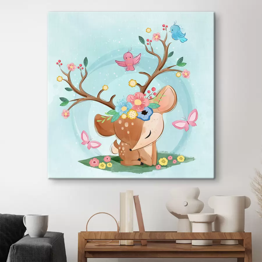  Schilderijen Schattig hert met bloemen s32795