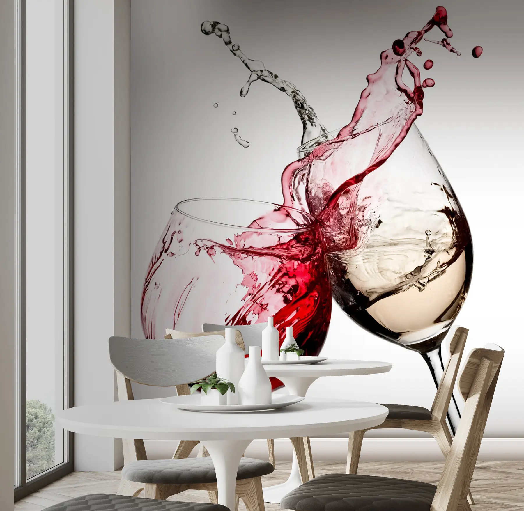 Papier peint photo Vin blanc et vin rouge dans des verres u75563