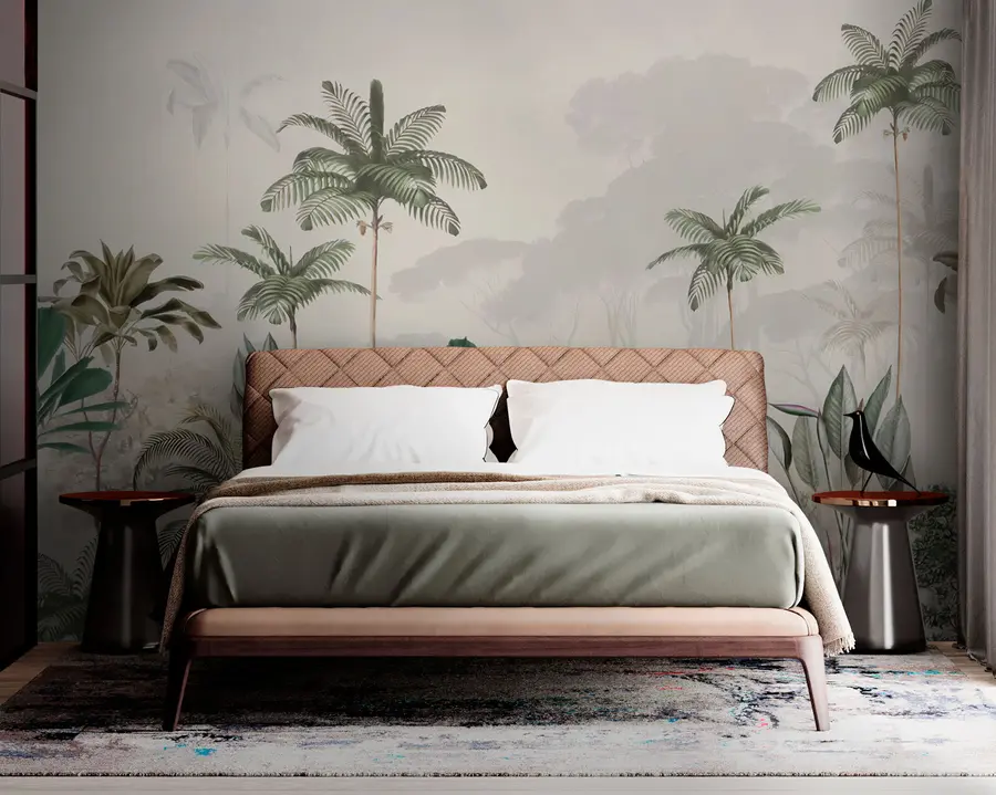 Fotobehang Hoge palmbomen en een oase u94631