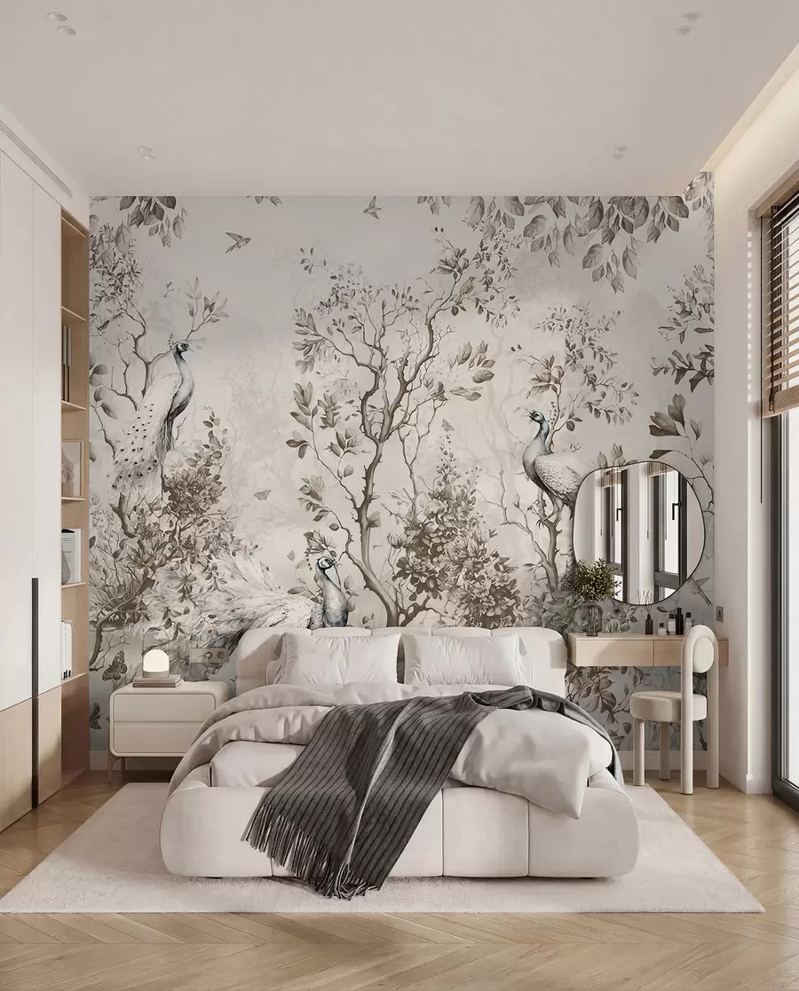Papier peint photo Un jardin avec des oiseaux fragiles, des paons u94850