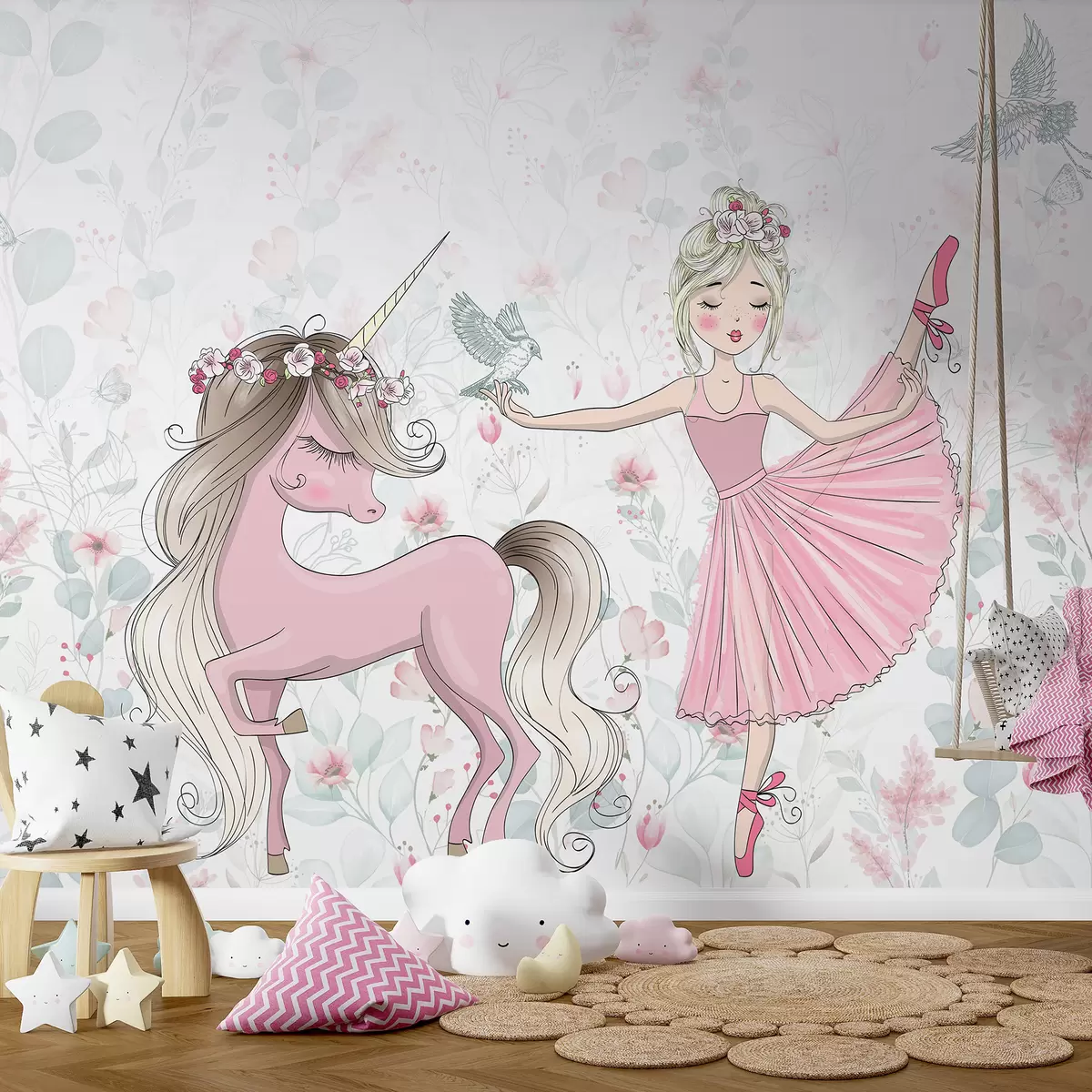 Fotobehang Prinses en roze eenhoorn u95007