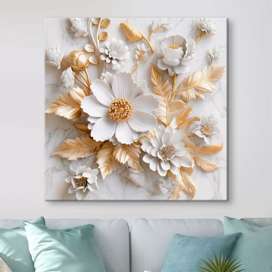  Peintures Fleurs 3D sur marbre blanc s32778
