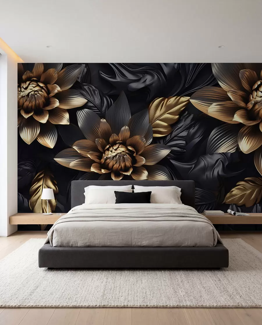 Papier peint photo Fleurs volumineuses noires u95244