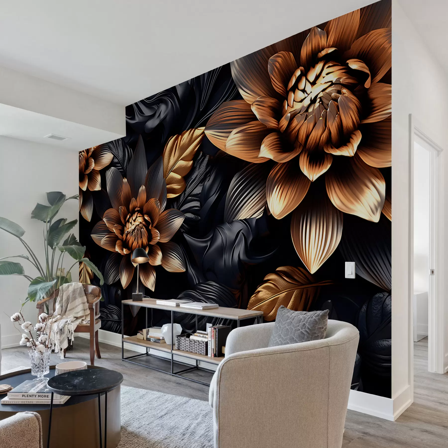 Fotobehang Zwarte volumineuze bloemen u95244