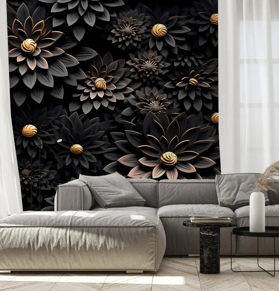 Papier peint photo Fleurs noires avec effet 3D u95249