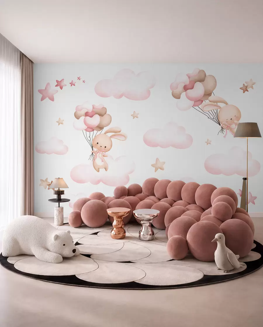 Fotobehang Konijntjes op ballonreis u95399