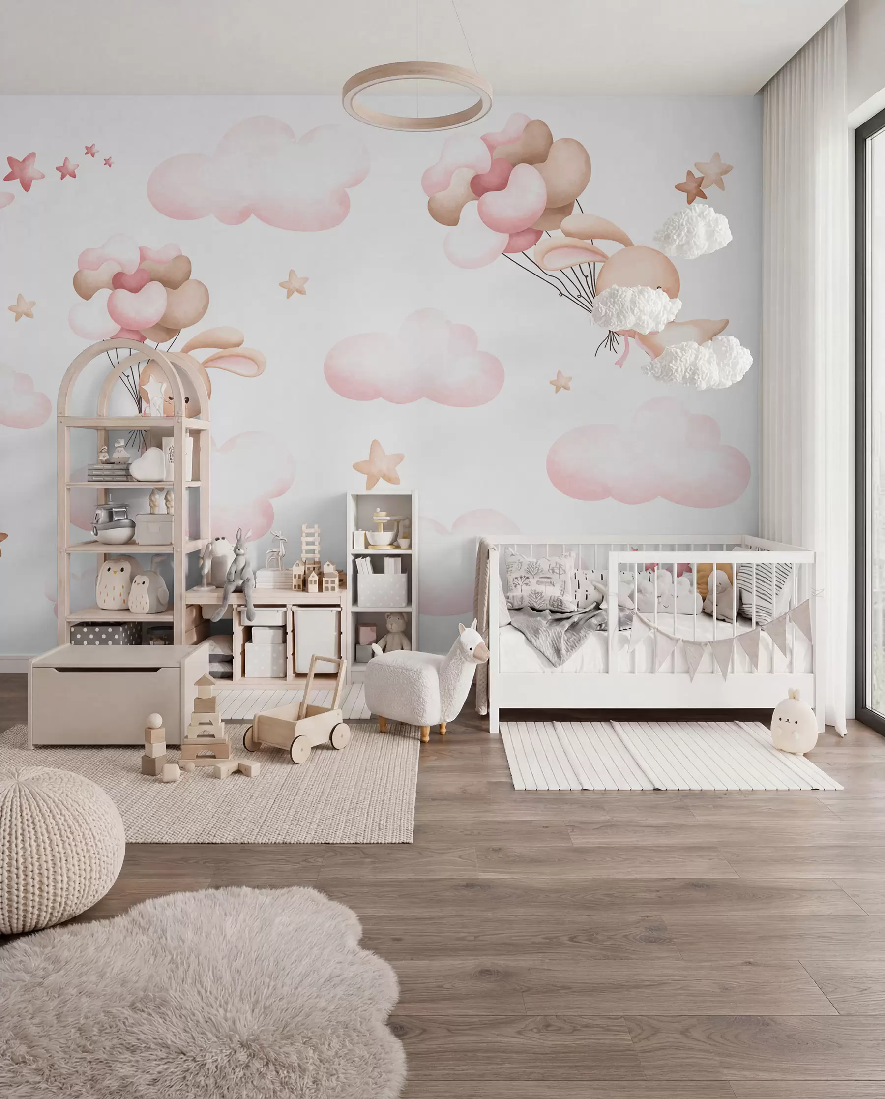 Fotobehang Konijntjes op ballonreis u95399