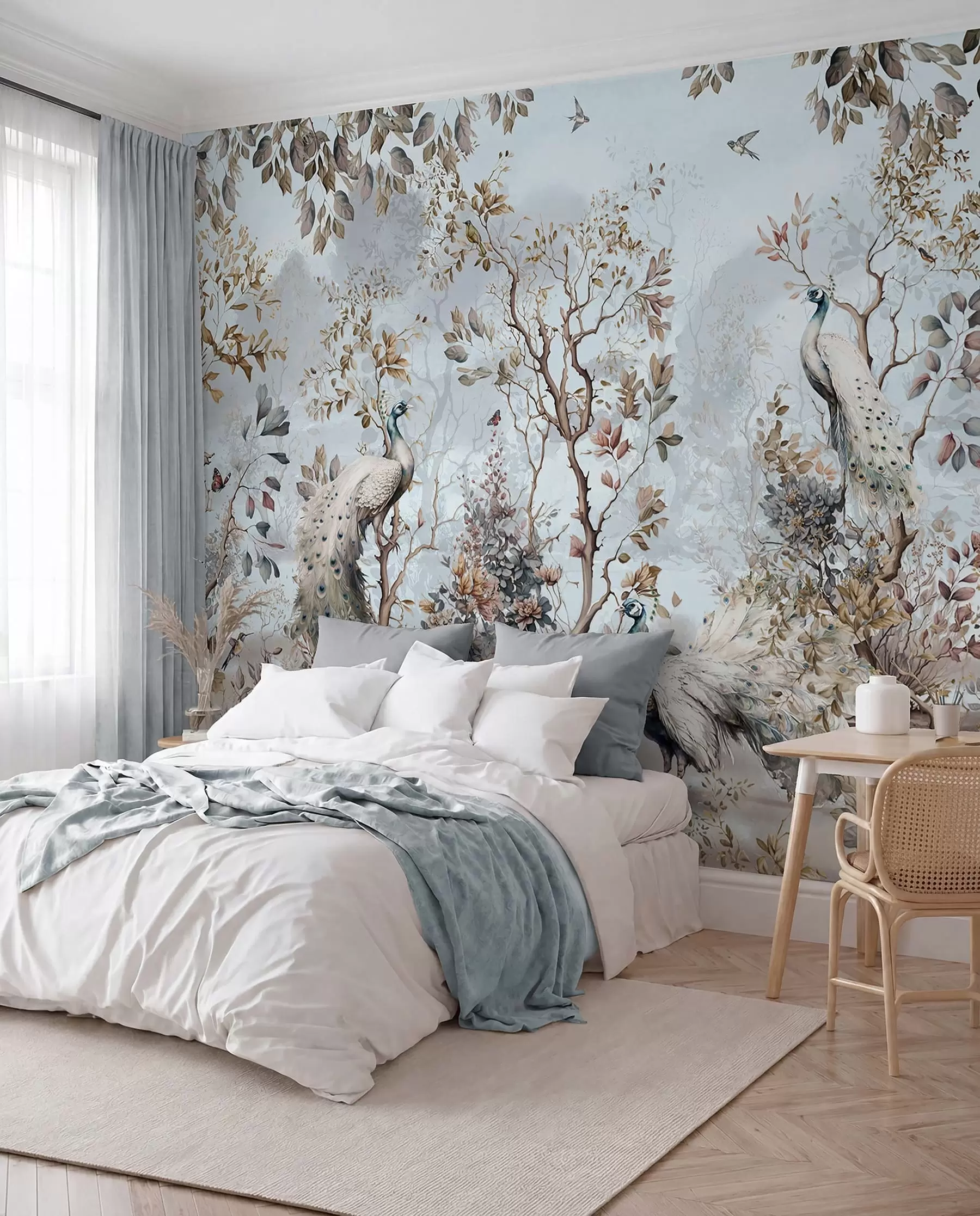 Papier peint photo Chinoiserie Plantes et paons de style chinois u94849