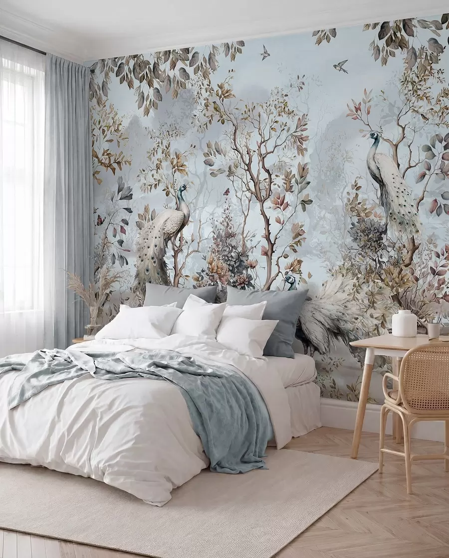 Papier peint photo Chinoiserie Plantes et paons de style chinois u94849