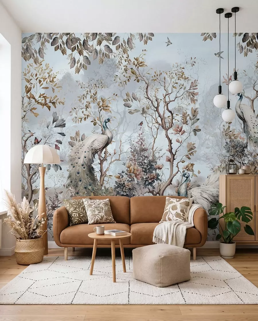 Fotobehang Chinoiserie Chinese stijl planten en pauwen u94849