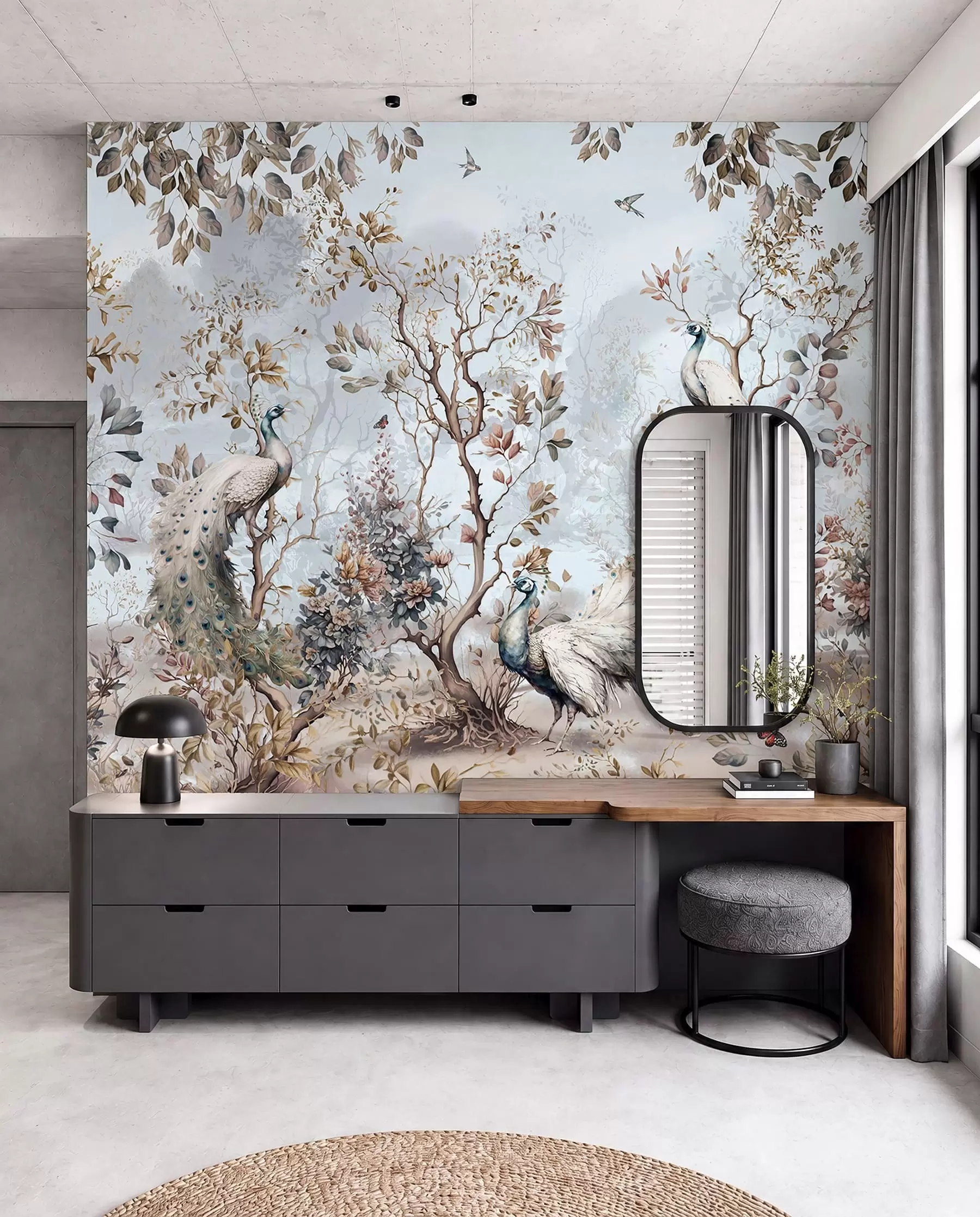 Papier peint photo Chinoiserie Plantes et paons de style chinois u94849
