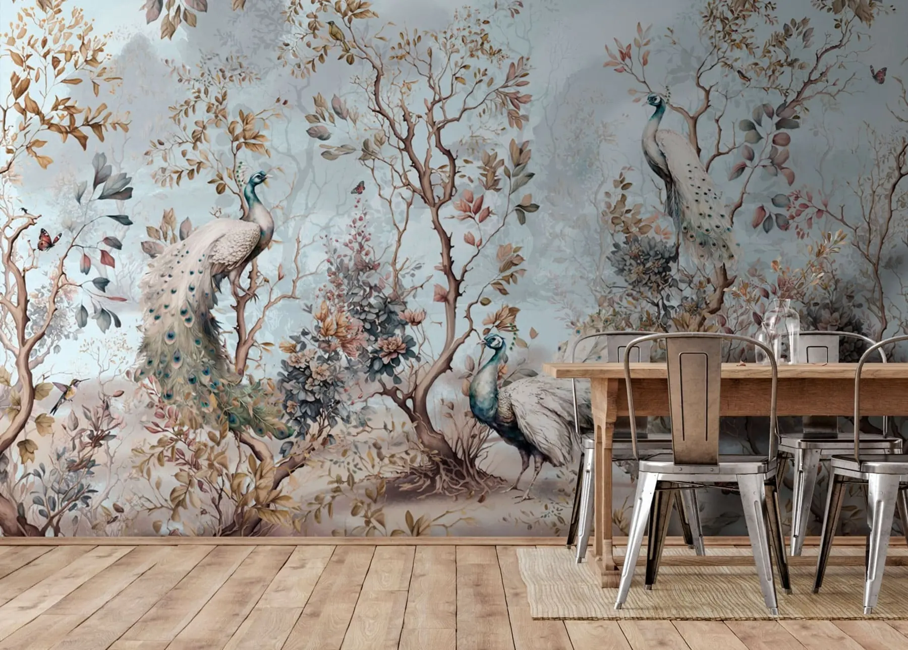 Fotobehang Chinoiserie Chinese stijl planten en pauwen u94849