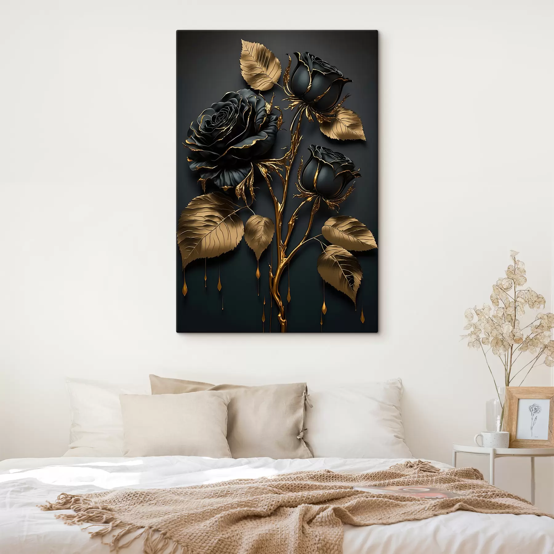  Peintures Rose noire avec feuilles s33700