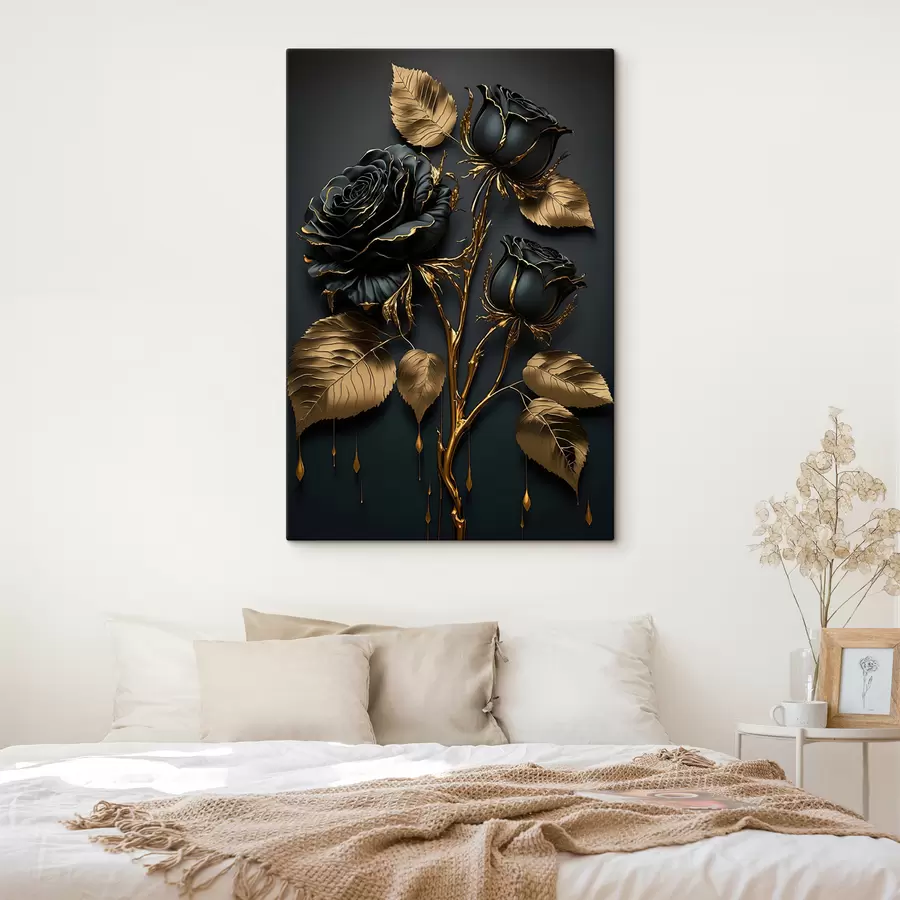  Peintures Rose noire avec feuilles s33700