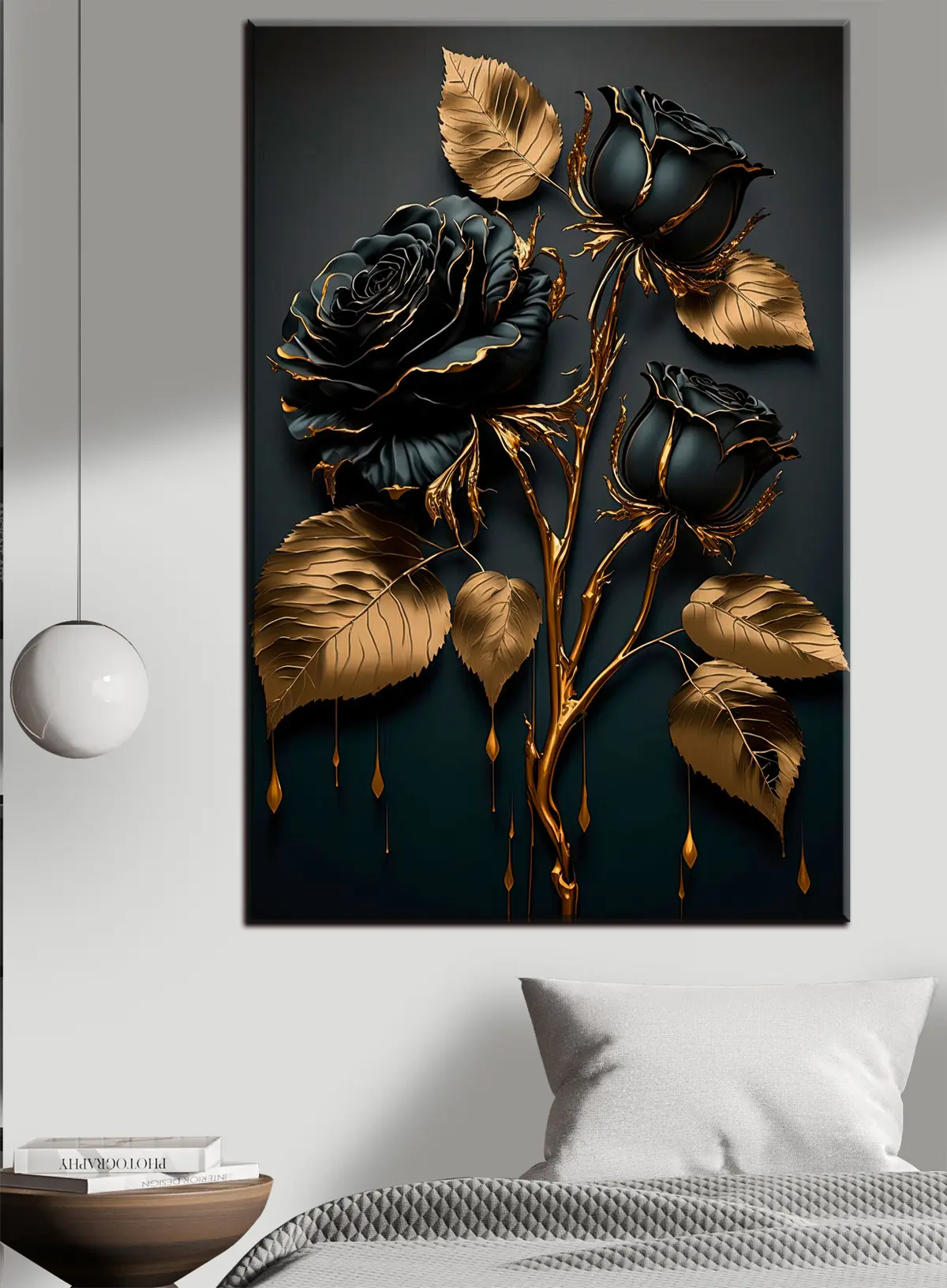  Peintures Rose noire avec feuilles s33700