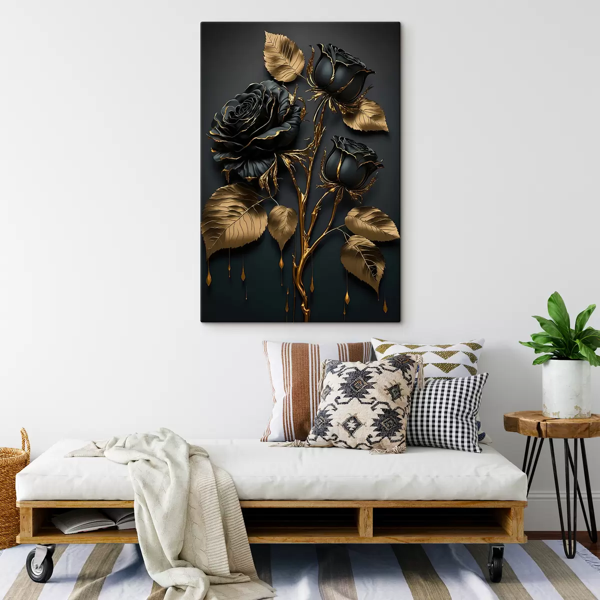  Peintures Rose noire avec feuilles s33700