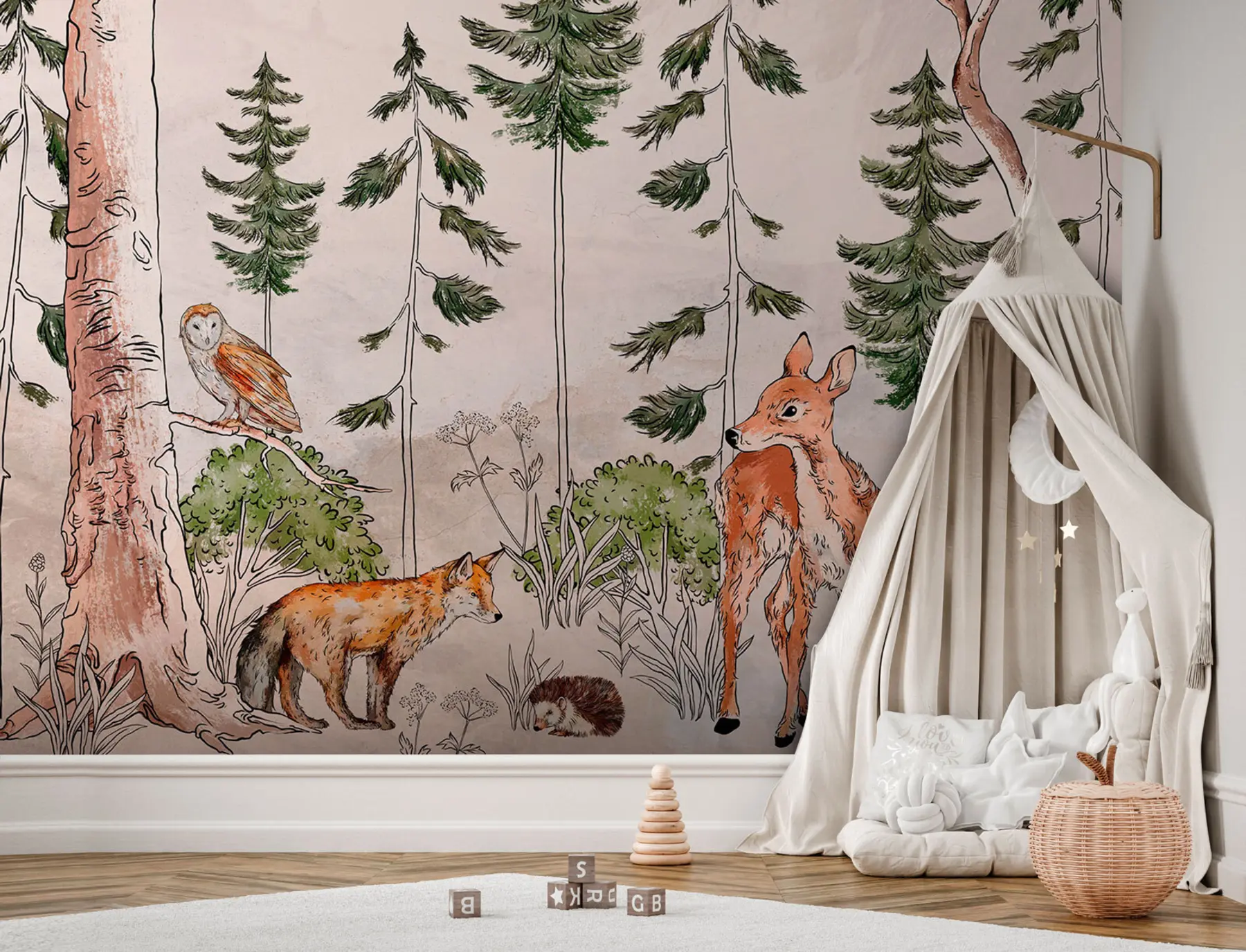 Fotobehang Fotobehang met afbeeldingen van dieren die in het bos lopen u95504