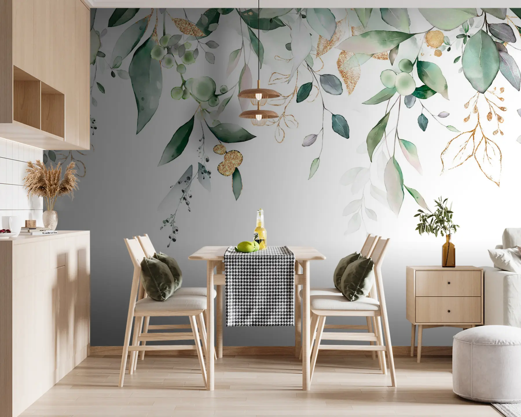 Fotobehang Hangende eucalyptusbladeren op een witte achtergrond u95506