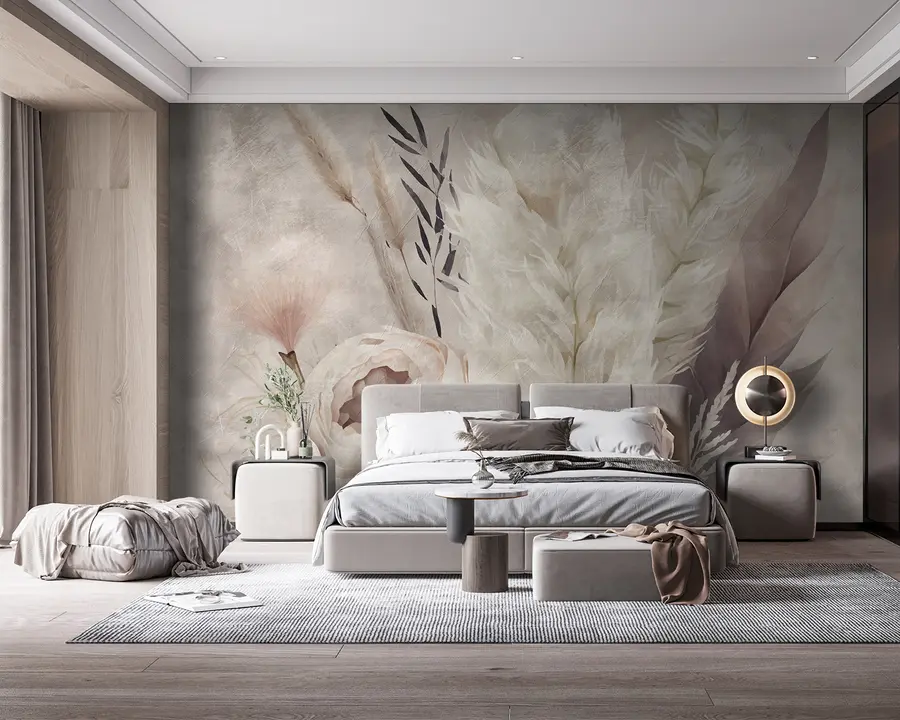 Fotobehang Compositie van veren en bloemen u95403