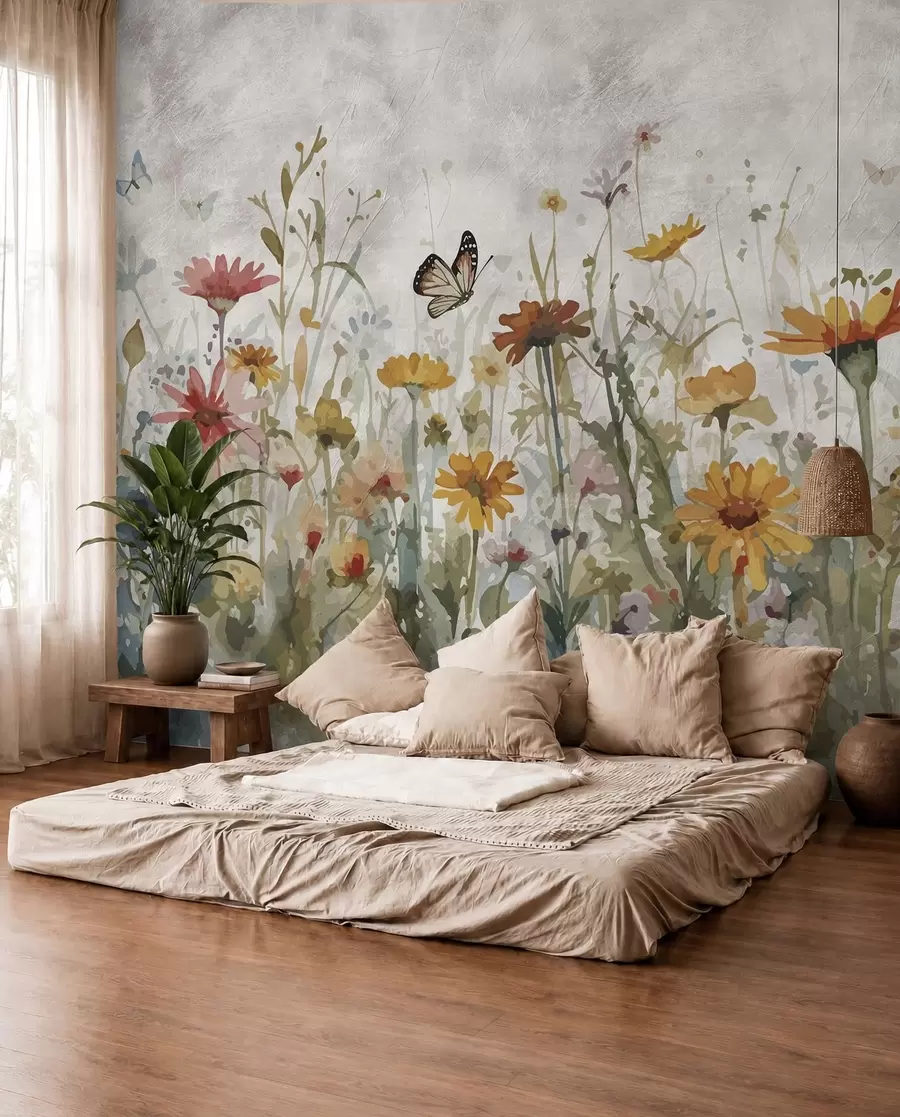 Fotobehang Vlinders tussen bloemen u95406