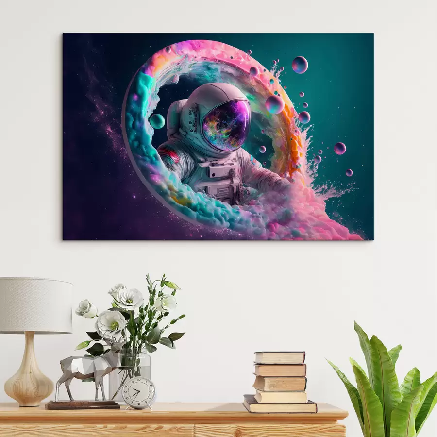  Peintures Astronaute dans une galaxie lumineuse dans un style pop-art s33510
