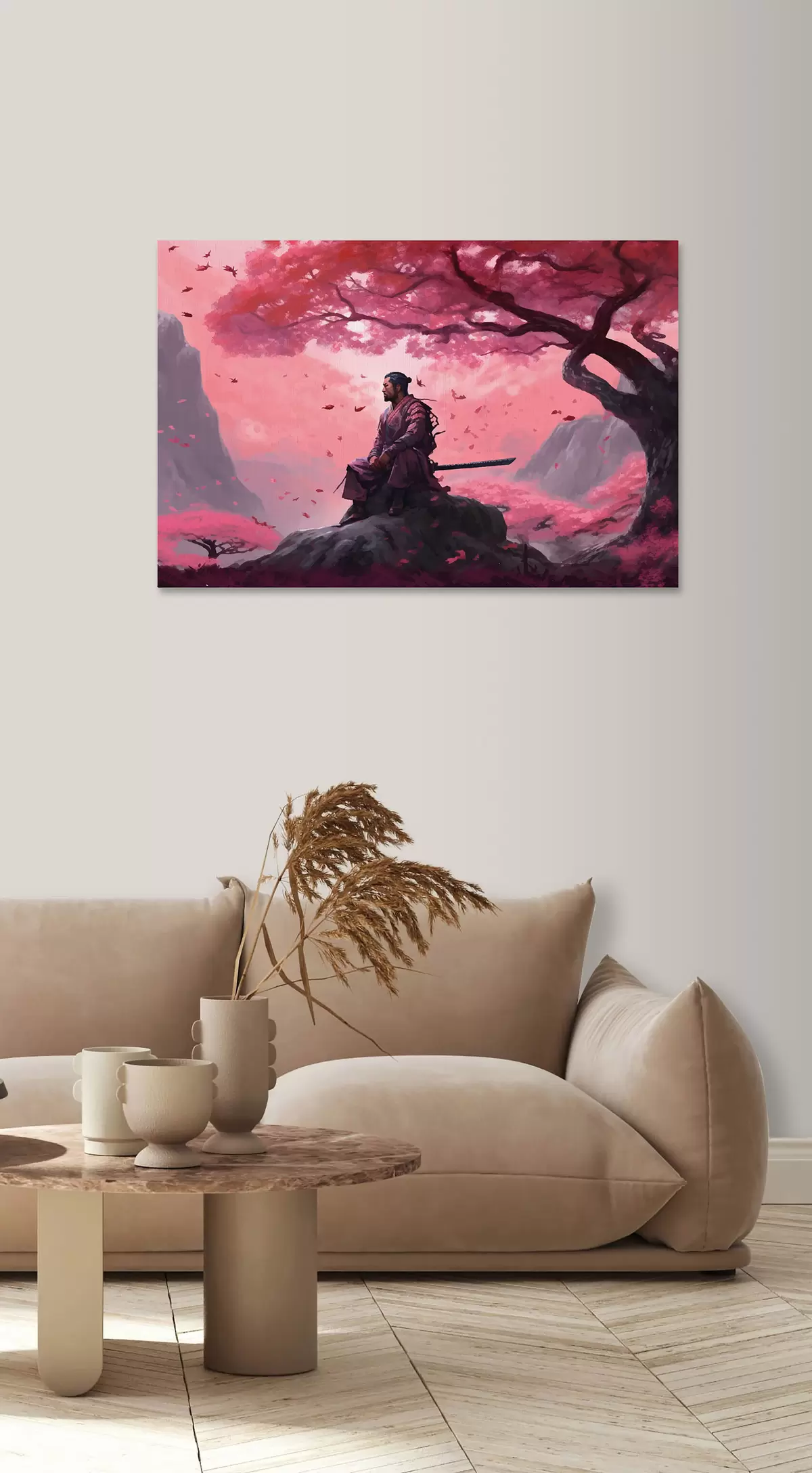  Schilderijen Geschilderde samurai onder kersenbloesems s33526