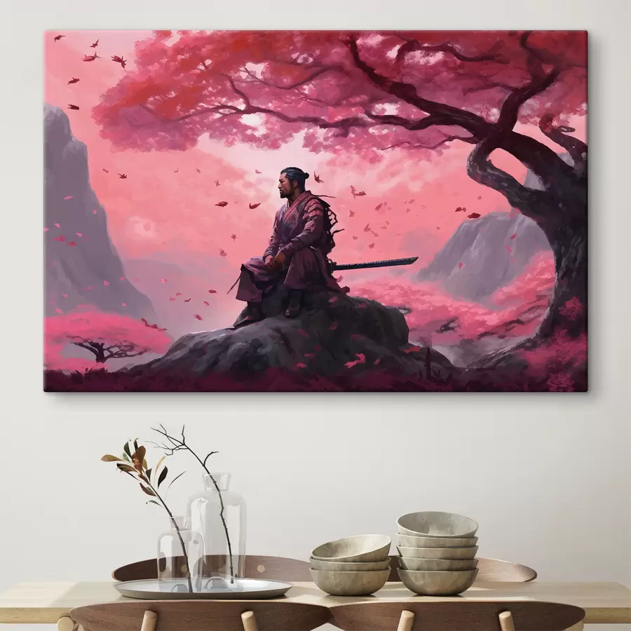  Peintures Samouraï peint sous les cerisiers en fleurs s33526