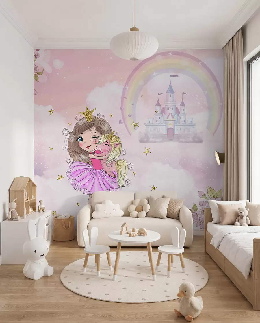 Fotobehang Prinses en haar eenhoorn u95401
