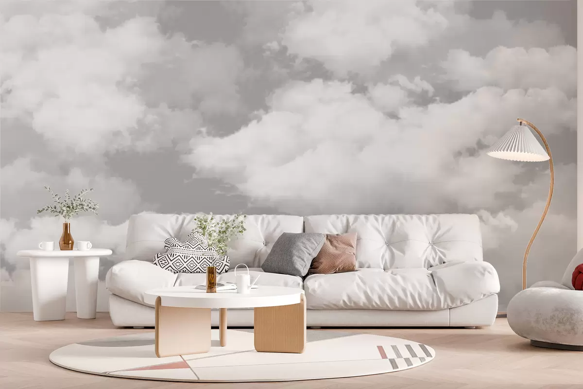Papier peint photo Les nuages blancs sur un ciel gris sont une nouvelle tendance en matière de décoration d'intérieur u94178