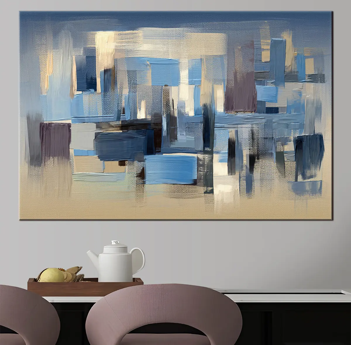  Schilderijen blauwe abstractie op canvas s34186